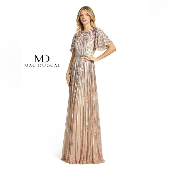 Mac Duggal Rose Gold Sequin Gown NWT Mac Duggal 4913 SEQUIN FLUTTER OMBRE SZ 12 - Picture 3 of 15